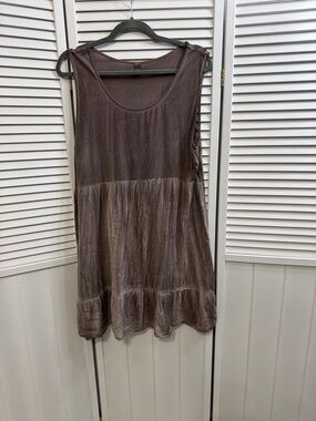 Sleeveless Taupe Crinkle Tunic Top - Lightweight Women's Top/dress